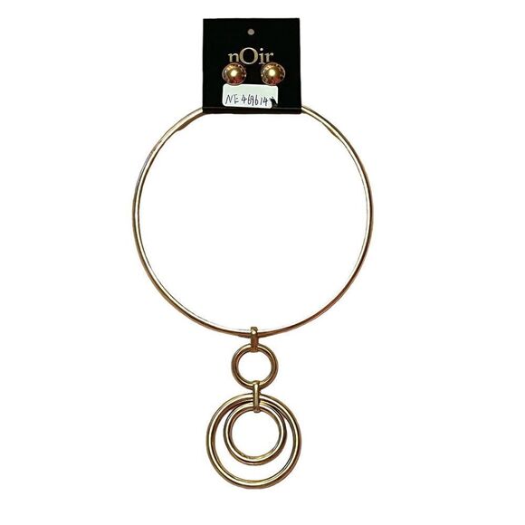 ⭐️3/$25⭐️ Noir Gold Tone Statement Choker Necklace And Stud Earrings Set NWT - Picture 1 of 1